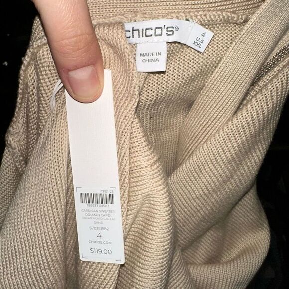 Chico’s shimmery gold trim beigecore 3/XXL cotton cardigan - Picture 3 of 3